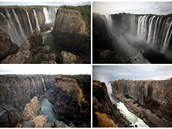 Kolá fotografií srovnává stav Viktoriiných vodopád v ervenci 2019 a následn...