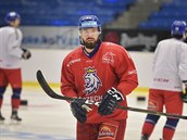 Trénink eské hokejové reprezentace ped turnajem Channel One Cup, druhým...