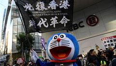 Demonstrující v Hongkongu.