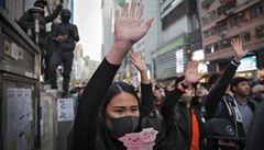 Demonstrující v Hongkongu.