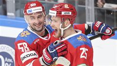 Mikhail Grigorenko slaví s Antonem Slepyshevem vítězství nad Českem. | na serveru Lidovky.cz | aktuální zprávy