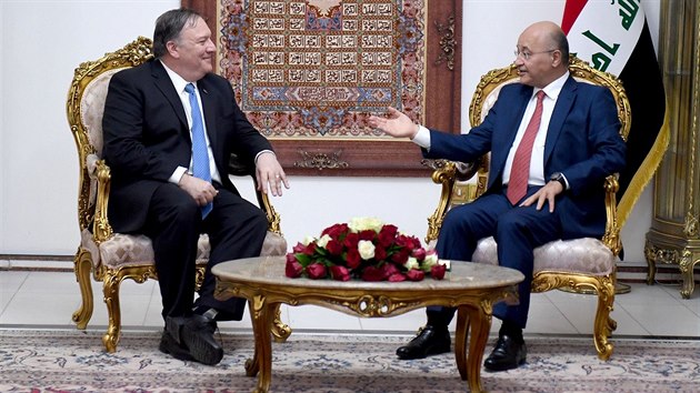 Irácký prezident Barham Salih s ministrem zahrani�ních v�cí Spojených stát�...
