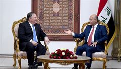 Irácký prezident Barham Salih s ministrem zahraničních věcí Spojených států...