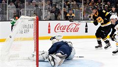 David Pastrák (uprosted) se raduje z gólu se svými paráky z útoku.