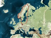 Mapa  okruh Norskem a Pobaltím zpt, najeto ca. 9 000 km, 2017.