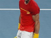 Rafael Nadal slaví vítzství na ATP Cupu nad Alexem de Minaurem.