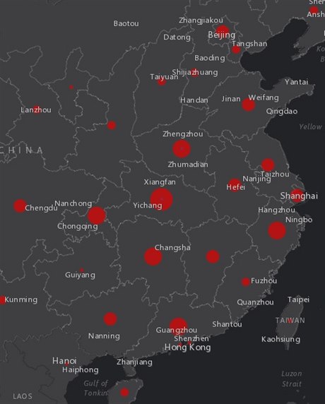 Interaktivní mapa ukazující poet nakaených koronavirem.