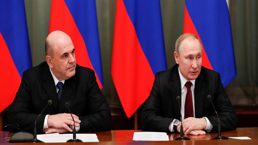 Ruský prezident Vladimír Putin a nový premiér Michail Miustin