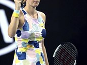 Petra Kvitová oslavuje vítzný úder na Australian Open.