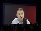 Greta Thunbergová vystoupila bhem 50. zasedání Svtového ekonomického fóra ve...