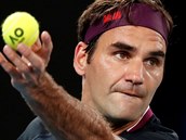 Roger Federer v detailu bhem Australian Open.