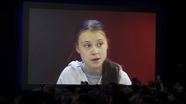 Greta Thunbergová vystoupila b�hem 50. zasedání Sv�tového ekonomického fóra ve...