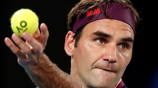 Roger Federer v detailu bhem Australian Open.