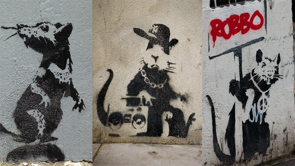Krysa - jeden z klasických motiv anonymního streetartového umlce Banksyho.