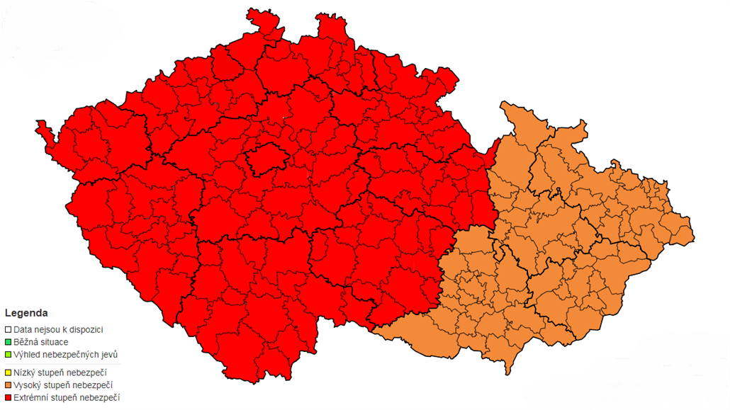 Výstraha ped nebezpeím, které me zpsobit orkán Ciara (Sabine).