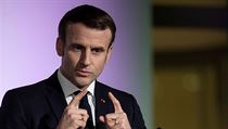 Francouzsk prezident Emmanuel Macron na tiskov konferenci v Mylhzch.