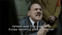 Parodická verze slavné scény je opatřena českými smyšlenými titulky. Hitler...