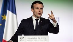 Francouzský prezident Emmanuel Macron během proslovu na tiskové konferenci v...