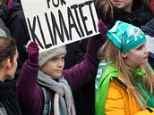 Klimatická aktivistka Greta Thunbergová na prostu v Hamburku se svou ji...