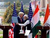 Donald Trump a indický premiér Narendra Modi bhem novináské konference v...