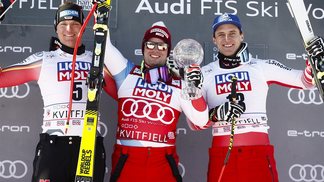 Poslední sjezd SP lyžařů v Kvitfjellu vyhrál Rakušan Matthias Mayer. Druhý Nor...