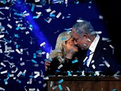 Izraelský premiér Benjamin Netanjahu oslavuje vítzství v parlamentních volbách.