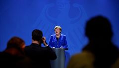 Nmecká kancléka Angela Merkelová mluvila na tiskové konferenci mluvila o...