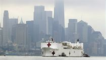 Plovouc nemocnice USNS Comfort piplouv do New Yorku.