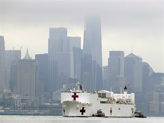 Plovouc nemocnice USNS Comfort piplouv do New Yorku.