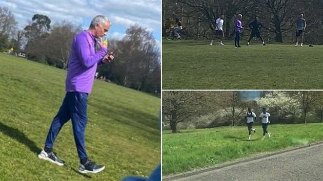 José Mourinho bhem karantény s hrái Tottenhamu v Hadley Common parku v...