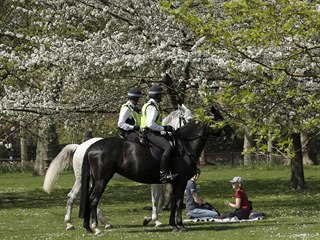 Policist nabdaj lidi na pikniku v londnskm parku St. James, a jdou dom....