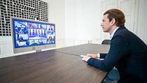 Rakousk premir Sebastian Kurz se astn videokonference prezident i...