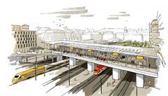 Vizualizace obchodního a kancelá�ského komplexu u pra�ského Masarykova nádra�í...