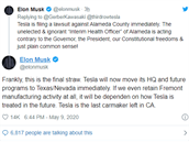 Generální editel výrobce elektrických aut Tesla Elon Musk na svém twitterovém...