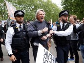 Britská policie zatýká mue, který v londýnském Hyde parku demonstroval proti...