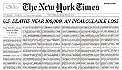 Titulní stránka deníku The New York Times, který vzdal hold obtem koronaviru.