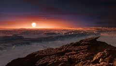Umlecké ztvárnní pohledu na Proximu Centauri z planety Proxima b.