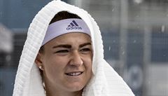 Ve finále �enské dvouhry získává Petra Kvitová nad Karolínou Muchovou první set...