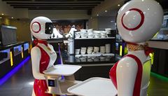Dva nablýskaní červeno-bílí roboti budou servírovat čínské a indonéské... | na serveru Lidovky.cz | aktuální zprávy