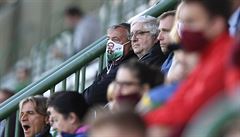 Antonín Panenka (s roukou) v hlediti mezi fanouky.
