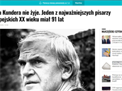 Text serveru Gazeta Wyborcza o údajném úmrtí Milana Kundery.