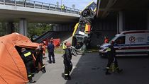 Havárie autobusu ve Varšavě v Polsku 25. 6. 2020.