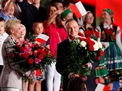 Andrzej Duda po oznámení výsledk prvního kola prezidentských voleb v Polsku.