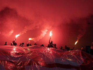 Fanouci pi utkn nadstavbov sti Fortuna ligy SK Slavia Praha vs. FC...