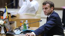 Francouzsk prezident Emmanuel Macron na jednn ohledn situace v Sahelu v...