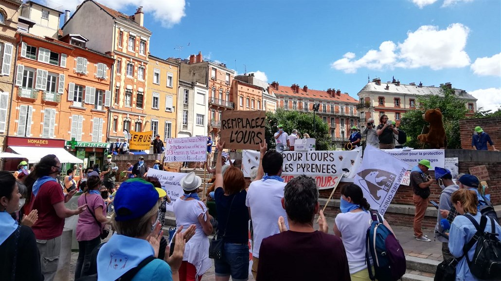 Na jihu Francie protestovali píznivci i odprci pyrenejských medvd.