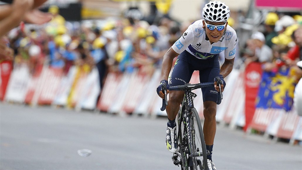 Nairo Quintana v cíli 19. etapy.