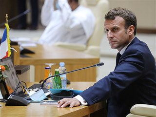 Francouzsk prezident Emmanuel Macron na jednn ohledn situace v Sahelu v...