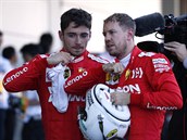 Charles Leclerc a Sebastian Vettel ve vzjemn diskuzi.