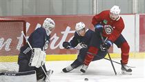 Brank Connor Hellebuyck na trninku Winnipeg Jets.